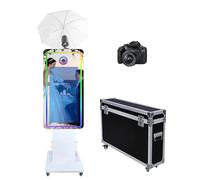 Specchio magico a ombrello con luce morbida, cabina fotografica con touch screen da 32 pollici, macchina per selfie con custodia da volo, cabina fotografica con luce RGB per eventi di festa (bianco