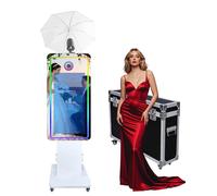 Specchio magico a ombrello con luce morbida, cabina fotografica con touch screen da 32 pollici, macchina per selfie con custodia da volo, cabina fotografica con luce RGB per eventi e feste (bianco
