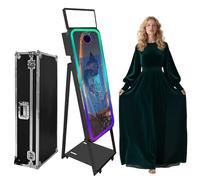 Specchio magico cabina fotografica con borsa volo, touch screen portatile, macchina per selfie cabina foto con luce ad anello, cornice LED RGB per eventi, noleggio, matrimoni, feste (nero + stile B,