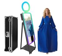 Specchio magico cabina fotografica con borsa volo, touch screen portatile, macchina selfie cabina foto con luce ad anello, cornice LED RGB per eventi, noleggio, matrimoni, feste (nero + stile A,