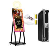 Specchio magico da 40 pollici, touch screen da 21,5 pollici, mini PC integrato, luce ad anello RGB, portatile, per selfie per matrimoni, compleanni, feste, eventi (nero, cabina fotografica + stampante