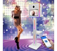 Specchio magico per selfie da 15,6" con touch screen, luce e angolo regolabile, cabina fotografica DSLR + controllo APP + luce di riempimento RGB + custodia da volo, adatto per matrimoni, feste,