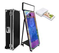 Specchio magico portatile da 165 cm, cabina fotografica con touch screen da 43 pollici, con luce quadrata e luce RGB, cabina fotografica per selfie con custodia (nero, schermo da 65" (43") + mini