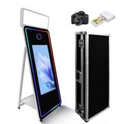 Specchio magico portatile Photo Booth 65 pollici macchina con touch screen da 43 pollici Selfie Photo Booth con luce quadrata e custodia per foto per eventi di festa (bianco, macchina fotografica +