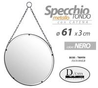SPECCHIO METALLO DA PARETE A CATENA NERO APPESO PENDENTE CLASSICO MODERNO 61 CM
