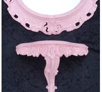 Specchio Muro + Console Ovale Console Muro Set Barocco Rococo Antico 44x38 Rosa