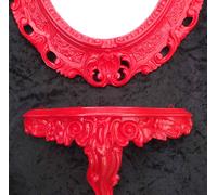 Specchio Muro + Console Ovale Console Muro Set Barocco Rococo Antico 44x38 Rosso