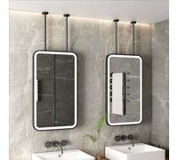 Specchio Ovale a LED da Appendere al soffitto con Cornice e Braccio in Metallo Nero - Il Braccio è Personalizzabile, Specchio Decorativo Galleggiante da Parete per Trucco (40 cm x 70 cm)