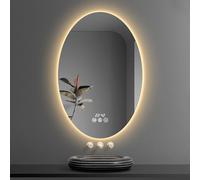 Specchio ovale a LED, specchio antiappannamento intelligente per il bagno, specchio da bagno con sensore corpo, specchio retroilluminato con visualizzazione dell'ora e della temperatura, adatto per