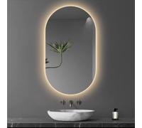 Specchio Ovale A LED, Specchio Da Bagno Con Luci, 40x70cm|40x80cm|50x80cm|60x90cm, Specchio Da Parete, Specchio Di Vanità Illuminato, Luce Dimmerabile A 3 Colori, Interrutt(Size:40X80CM,Color:Stile A)
