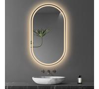 Specchio Ovale A LED, Specchio Da Bagno Con Luci, 40x70cm|40x80cm|50x80cm|60x90cm, Specchio Da Parete, Specchio Di Vanità Illuminato, Luce Dimmerabile A 3 Colori, Interrutt(Size:50X80CM,Color:Stile B)