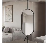 Specchio Ovale con Cornice in Metallo Nero e Braccio di Sospensione a soffitto (Il Braccio può Essere Personalizzato), Specchio da Trucco Creativo per Bagno, Soggiorno e corridoio, Specchio