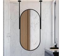 Specchio Ovale da Appendere al soffitto, Grande mobiletto per Il Trucco da Bagno con Cornice in Metallo, Doppie aste sospese Nere, Braccio Decorativo (Dimensioni: 40 cm x 70 cm)