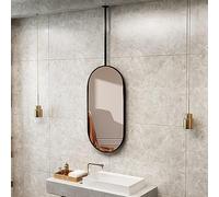 Specchio ovale da appendere al soffitto, specchi da trucco sospesi per il bagno, specchi decorativi da appendere con cornice in metallo, specchio da parete nero moderno per bagni e camere da letto (di
