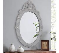 Specchio ovale da appendere con cornice in legno intagliato vintage, stile barocco, estetica rustica per soggiorno, camera da letto, ingresso - 61 x 40,6 cm