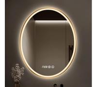 Specchio ovale da bagno a LED | Regolabile tramite touch | Visualizzazione dell'ora | Specchio da parete antiappannamento per il trucco | 4 misure, 2 colori | Alluminio e (diametro 75 x 100 cm)