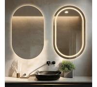 Specchio ovale da bagno retroilluminato a LED, dimmerabile, 3 colori, controllo touch, illuminato, specchio anteriore e posteriore, design moderno (Sle A 60 x 90 cm)