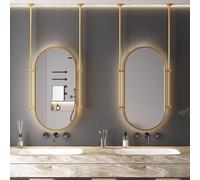 Specchio ovale da parete per il bagno con braccio montato a soffitto, elegante, specchio da trucco per l'ingresso di casa, design moderno con riflessi chiari
