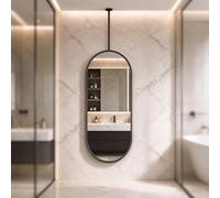 Specchio Ovale da Soffitto,Specchio Ovale da Bagno da Appendere,40x60cm | Specchio Decorativo in Stile Fluttuante,con Asta di Sospensione,per Bagni Zone Giorno(Silver,50x80cm/19.7x31.5in)