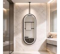Specchio Ovale da Soffitto,Specchio Ovale da Bagno da Appendere,40x60cm | Specchio Decorativo in Stile Fluttuante,con Asta di Sospensione,per Bagni Zone Giorno(Silver-,50x80cm/19.7x31.5in)
