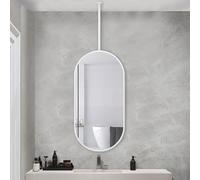 Specchio ovale del palo appeso con gancio personalizzabile del montaggio del soffitto, specchio del trucco del bagno, specchio decorativo pensile della struttura del metallo,White-40 x 60cm
