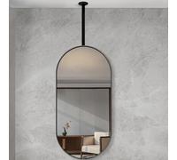 Specchio ovale del palo appeso con gancio personalizzabile del montaggio del soffitto, specchio del trucco del bagno, specchio decorativo pensile della struttura del metallo,Black-40 x 80cm