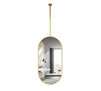 Specchio ovale del palo appeso con gancio personalizzabile del montaggio del soffitto, specchio del trucco del bagno, specchio decorativo pensile della struttura del metallo,Gold-40 x 80cm