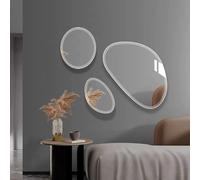 Specchio Ovale Irregolare Specchio per Il Trucco Asimmetrico Con Bordo Smussato Allargato, Set Da 3, Specchio Decorativo Soggiorno Specchio Cosmetico In Argento, Specchio Da Parete Bagno, Sicurezza