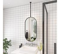 Specchio Ovale Moderno da Appendere al soffitto, Grande Specchio Decorativo da Parete con Retro in Metallo e Vetro flottante, Specchio da Bagno, Nero (Dimensioni: 50 cm x 70 cm)