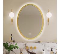 Specchio ovale per il trucco, 3 colori regolati, specchio barocco antico da appendere con PU e, design anti-appannamento, perfetto per bagno, corridoio, soggiorno (champagne)