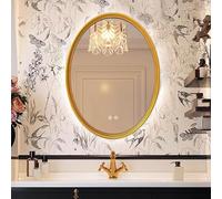 Specchio ovale per il trucco, regolabile in 3 colori, specchio barocco da appendere con PU e, design anti-appannamento per bagno, corridoio, soggiorno (d)