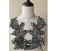Specchio Paio Nero Strass Applique Fiore Fai da Te Progetti Orlo Abiti Costumi