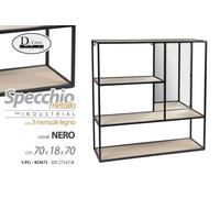 SPECCHIO PARETE PENSILE METALLO NERO 3 MENSOLE LEGNO SPECCHIERA MODERNO 701870