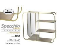 SPECCHIO PARETE PENSILE METALLO ORO 3 MENSOLE LEGNO SPECCHIERA MODERNO 701860
