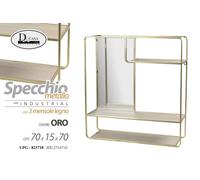 SPECCHIO PARETE PENSILE ORO METALLO 3 MENSOLE LEGNO SPECCHIERA MODERNO 701570