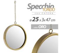 SPECCHIO PENDENTE CON CATENA PARETE CORNICE COLOR ORO CLASSICO MODERNO 47253