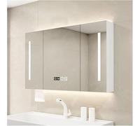 Specchio per Armadietto dei Medicinali con Mensola, Pensile da Bagno con Sbrinatore, Organizer per Armadietto dei Medicinali A LED per Bagno, Dimmerabile, Display del Tempo, Armadietto A Sp