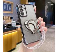 Specchio per il trucco a forma di cuore con 4 angoli + braccialetto lucido con perline, supporto multifunzionale nascosto pieghevole (Serie Android) 4 angoli con airbag in carta lucida anti-caduta tra