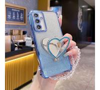 Specchio per il trucco a forma di cuore quadrato + braccialetto con perline e glitter con supporto multifunzionale nascosto pieghevole (Serie Android) 4 angoli con carta glitter airbag anti-caduta tra