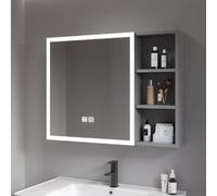 Specchio per il trucco a LED con armadietto dei medicinali illuminato anti-appannamento, controllo touch, alluminio spaziale, riflettore HD, per bagni moderni