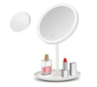 Specchio per Il Trucco a Led, Include Uno Specchio Ingranditore 5x, Ricaricabile, Confezionato Singolarmente, con Spazio di Archiviazione, Rotazione di 90° e 3 Modalità di Luce Colorata (Bianco)