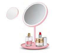 Specchio per Il Trucco a Led, Include Uno Specchio Ingranditore 5x, Ricaricabile, Confezionato Singolarmente, con Spazio di Archiviazione, Rotazione di 90° e 3 Modalità di Luce Colorata (Rosa)