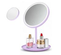 Specchio per Il Trucco a Led, Include Uno Specchio Ingranditore 5x, Ricaricabile, Confezionato Singolarmente, con Spazio di Archiviazione, Rotazione di 90° e 3 Modalità di Luce Colorata (Viola)