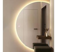 Specchio per il trucco a mezzaluna a LED senza cornice da 110 cm, anti-appannamento e temperatura di colore regolabile, ideale come decorazione per il bagno, design moderno, taglio dritto, 110 cm