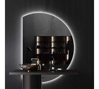 Specchio per il trucco con illuminazione a LED, senza cornice, anti appannamento, rotondo, 3 colori, dimmerabile, moderno, grande specchio da bagno (taglio a sinistra, 90 cm)