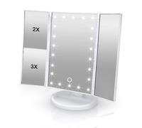 INTIRILIFE Specchio per Il Trucco con 22 LED e Cavo USB - 3 Lati con ingrandimento 1X/2X/3X - Luce Naturale Regolabile - Specchio cosmetico da Tavolo Pieghevole, Design Elegante Bianco.
