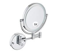 Specchio per il trucco da parete con luci LED, specchio da bagno ingranditore su due lati, collegamento elettrico cablato, braccio estensibile, girevole a 360 gradi