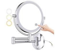 Specchio per il trucco del bagno regolabile a 360° LED 3 colori touch dimmerabile specchio ingranditore su 2 lati specchio cromato cablato perfetto per trucco e toelettatura
