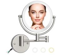 Specchio per il trucco fisso con luce, ingrandimento a parete doppio lato specchio da bagno da 20 cm con ingrandimento 10 x illuminazione a 3 colori specchio da barba