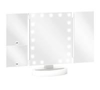 Specchio per il trucco Homcom con luce, triplo specchio cosmetico, con ingrandimento 1X/2X/3X, rotazione libera 180 ° , 21 luci a LED, interruttore tattile, doppio alimentatore, bianco